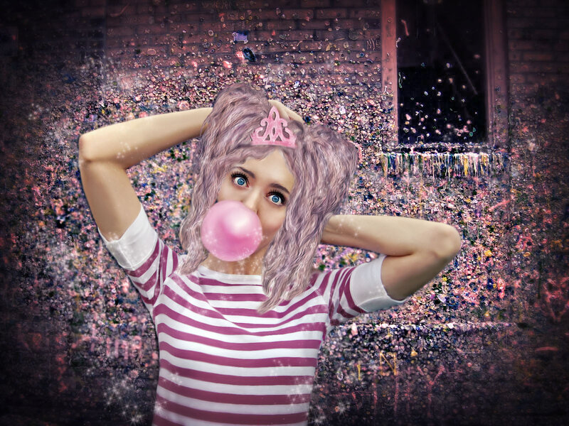 Girl Blowing Bubble Gum — Pink