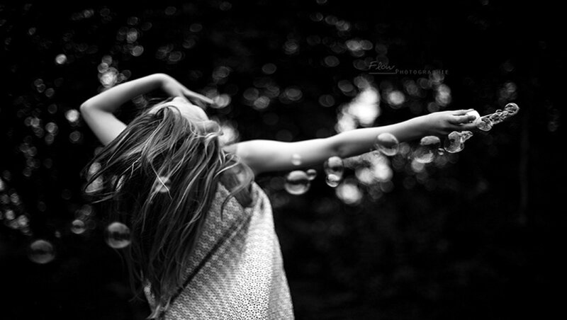 Girl Blowing Bubbles — Black, Dreamy