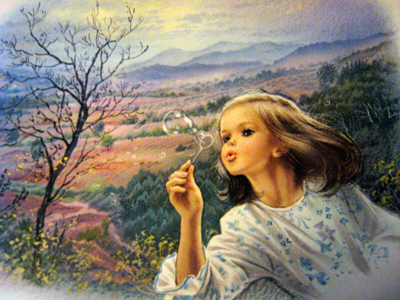 Girl Blowing Bubbles — Blue