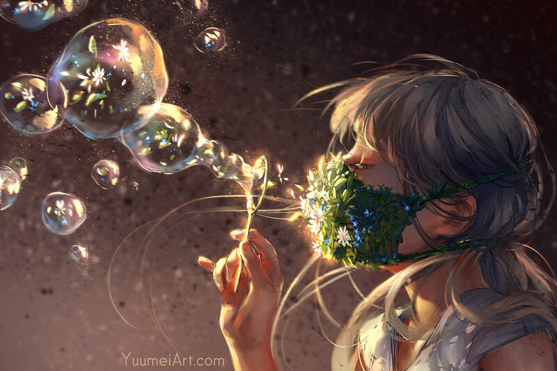 Girl Blowing Bubbles — Brown