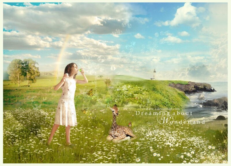 Girl Blowing Bubbles — Green, Dreamy