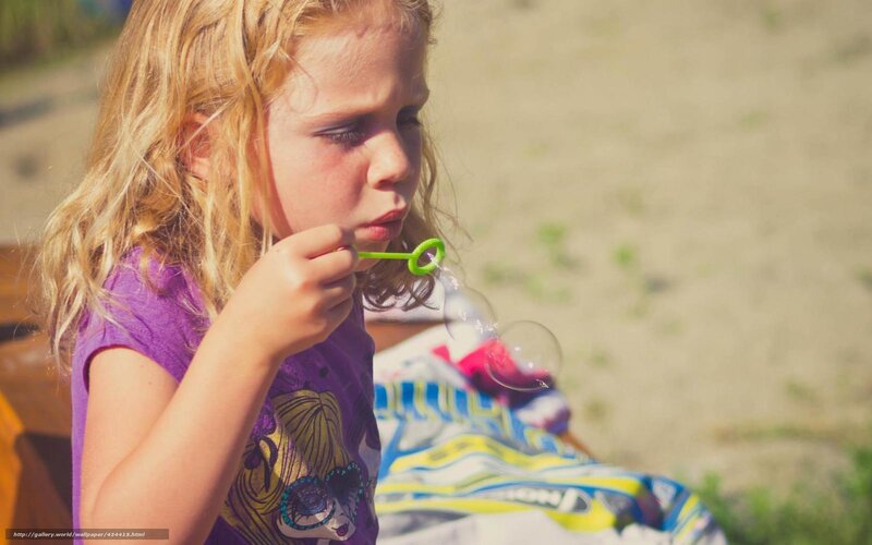 Girl Blowing Bubbles — Purple, Playful