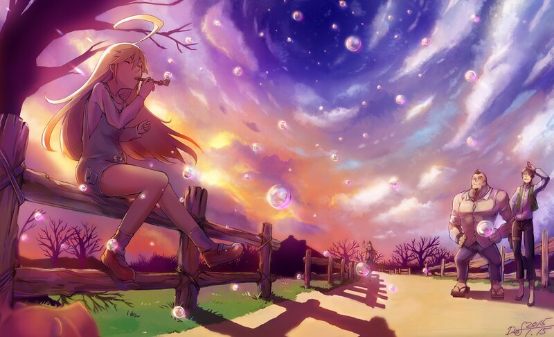 Girl Blowing Bubbles — Purple, Serene, Sunset