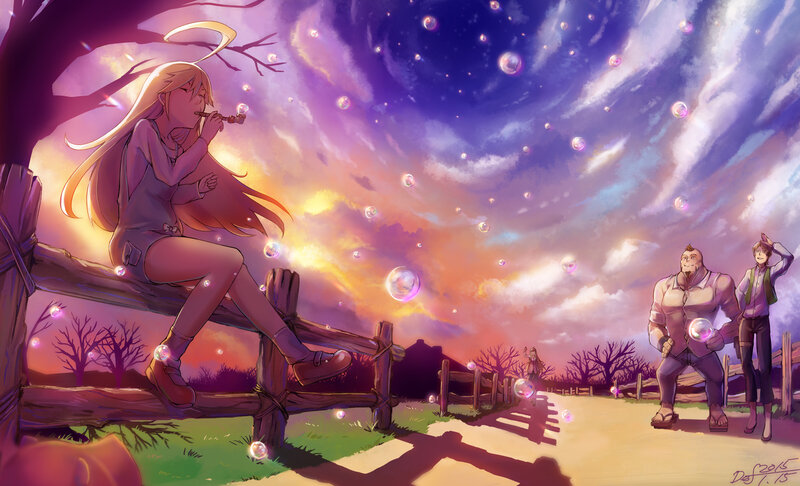 Girl Blowing Bubbles — Purple, Serene