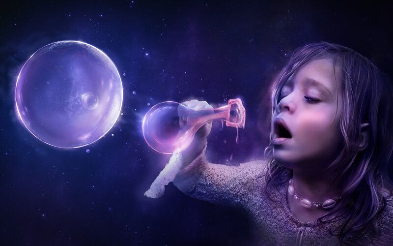 Girl Blowing Bubbles — Purple