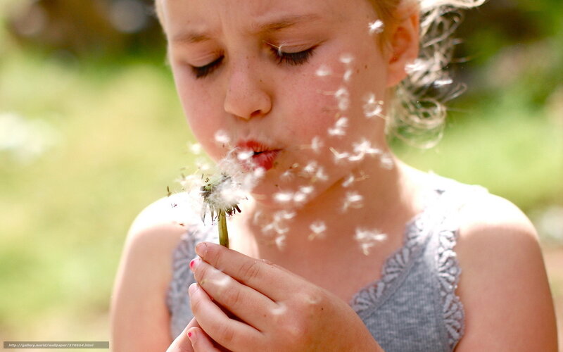 Girl Blowing Dandelion — Green, Peaceful, Afternoon, Photograph