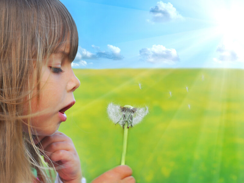 Girl Blowing Dandelion — Green