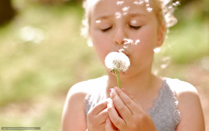 Girl Blowing Dandelion — White, Serene