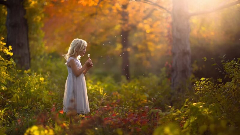 Girl Blowing Dandelion — Yellow