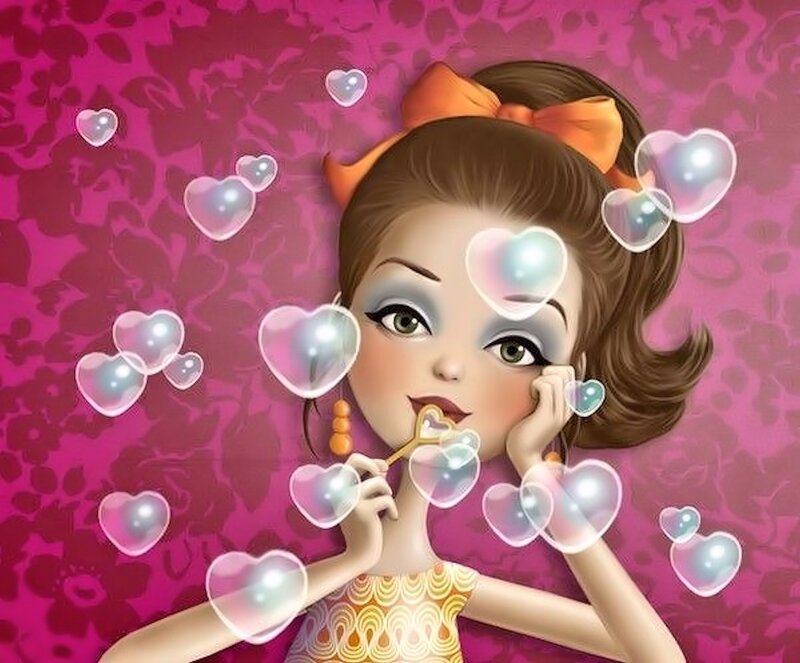 Girl Blowing Heart Bubbles