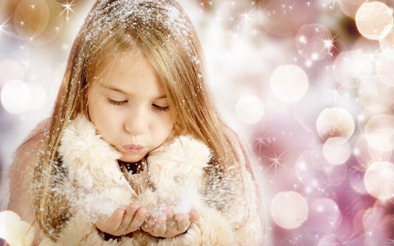 Girl Blowing Snowflakes — White, Magical