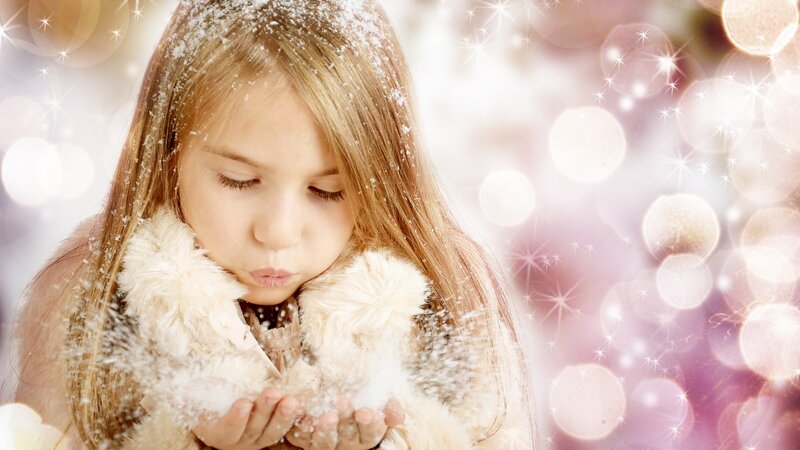 Girl Blowing Snowflakes — White