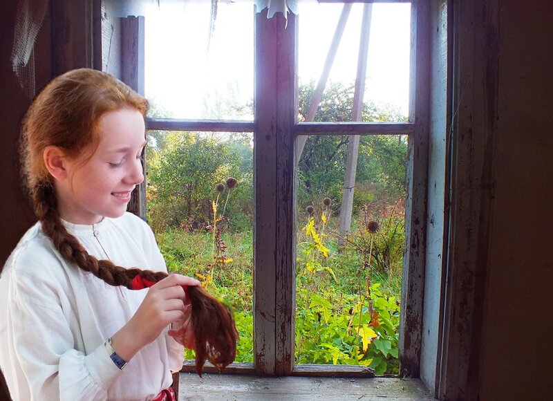 Girl Braiding Hair — White