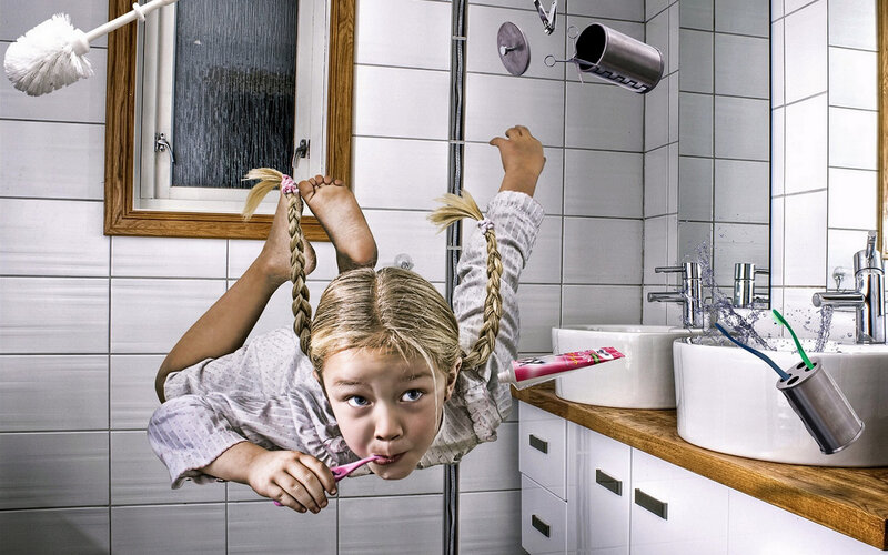 Girl Brushing Teeth — White, Chaotic