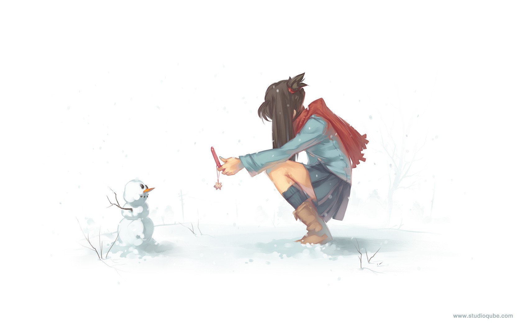 girl building a snowman