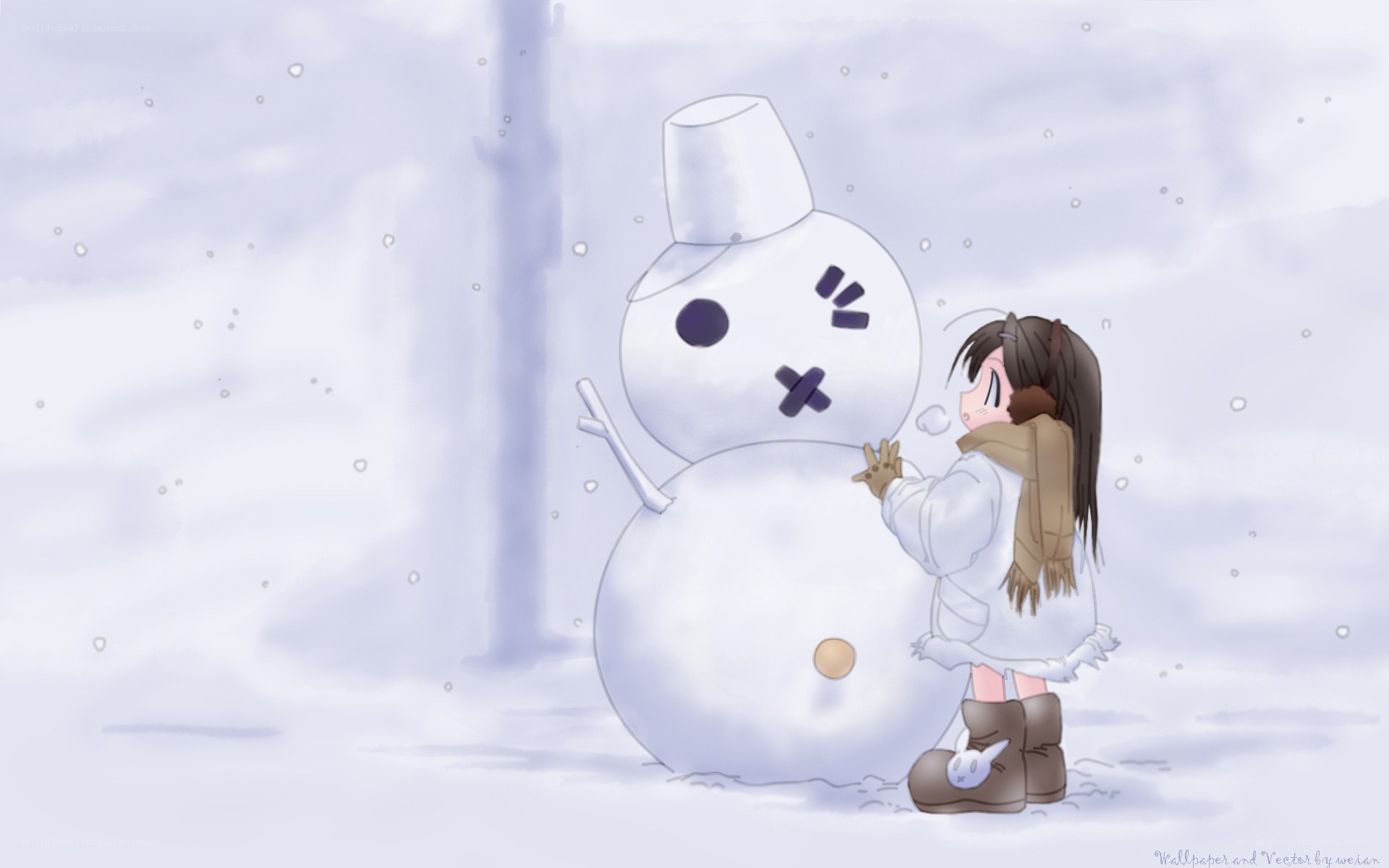 girl building snowman