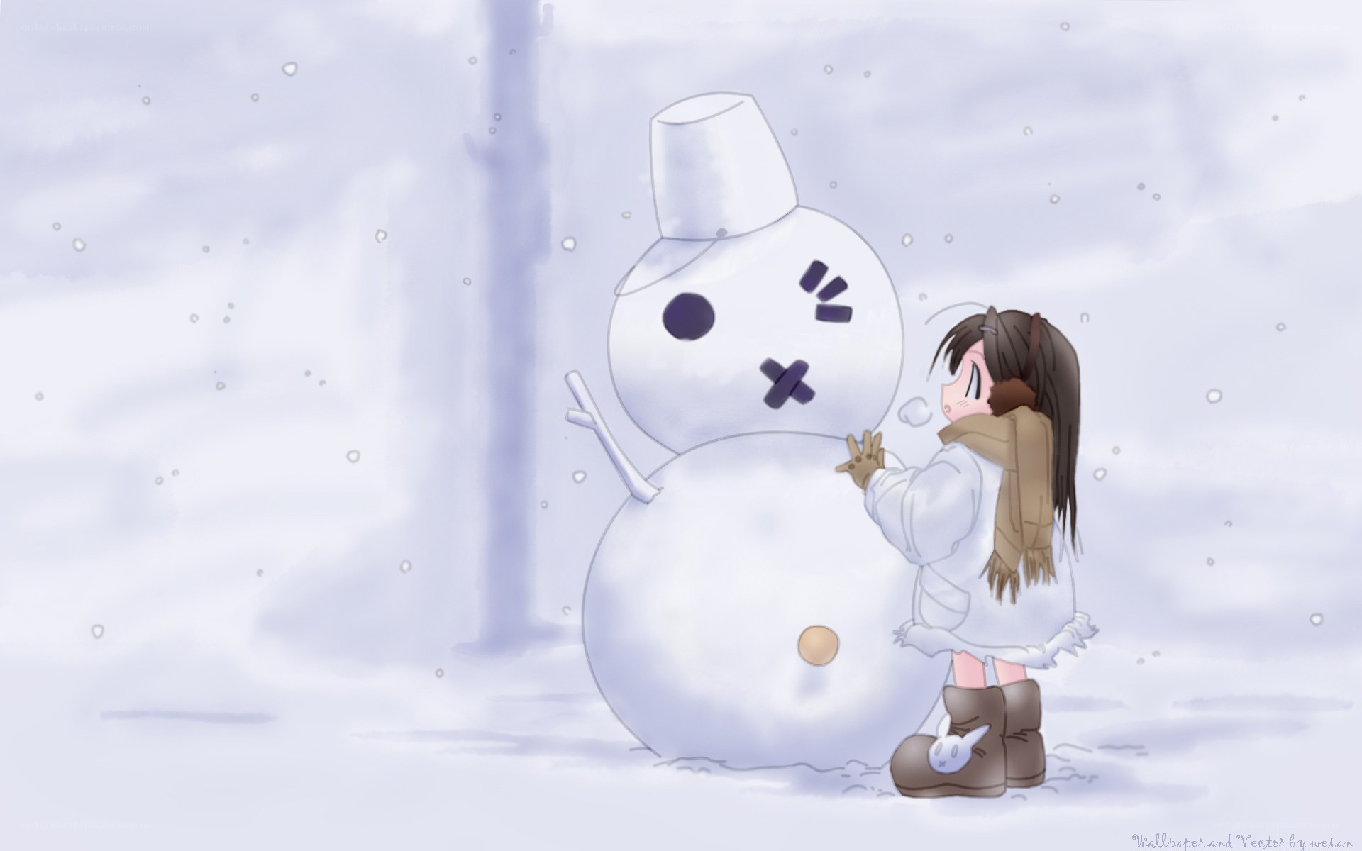girl building snowman