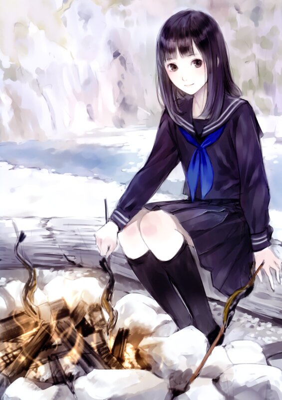Girl by the campfire