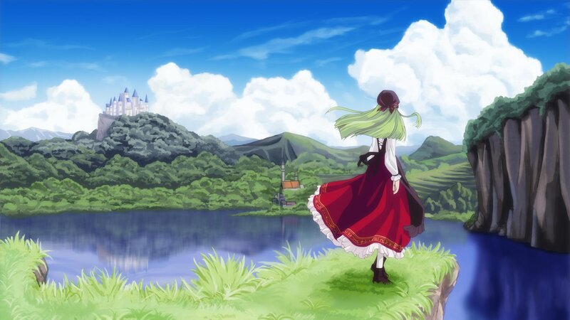 girl by the lake with castle