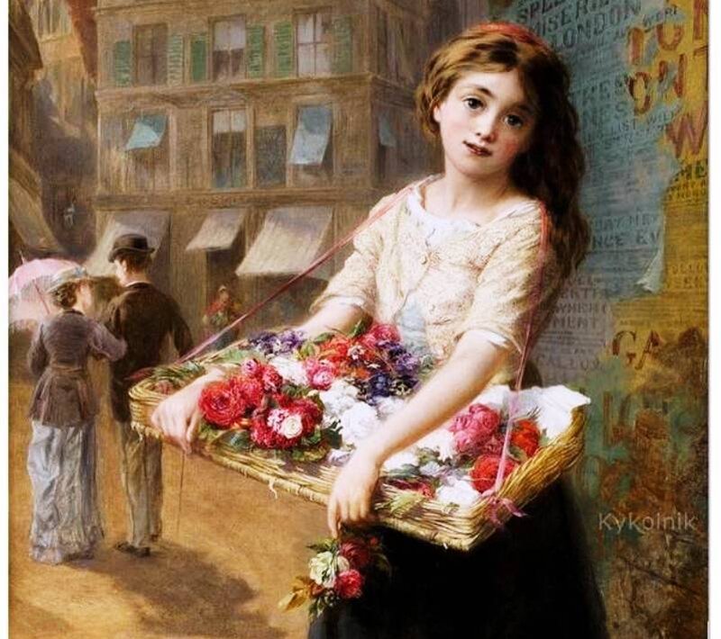 Girl Carrying Flower Basket