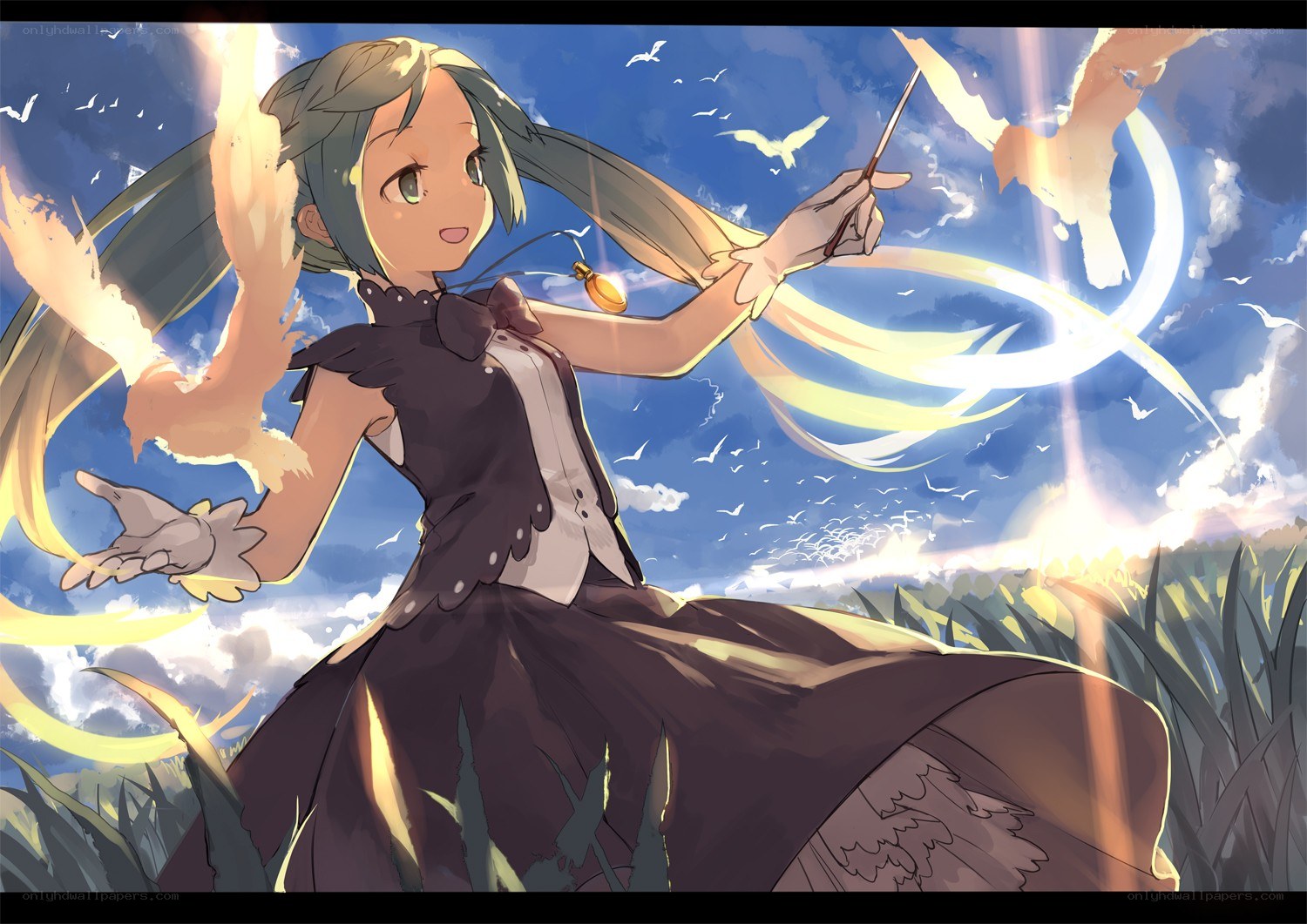 girl casting a spell in a field