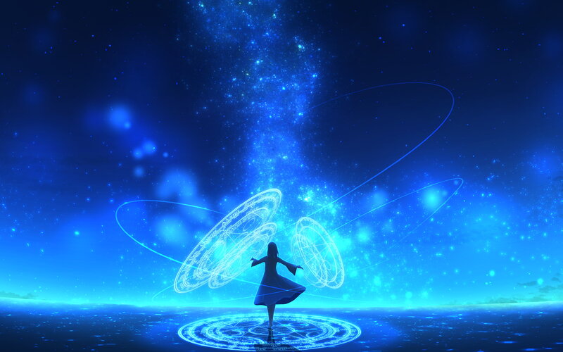 Girl Casting Spell — Blue