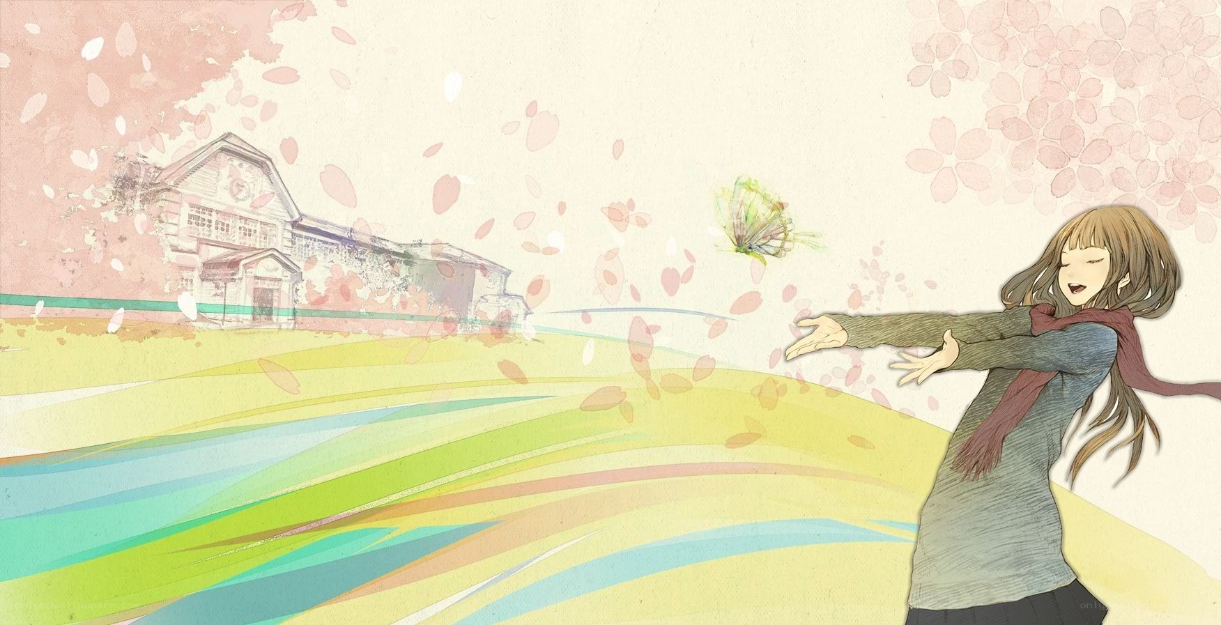 Girl catching a butterfly in spring