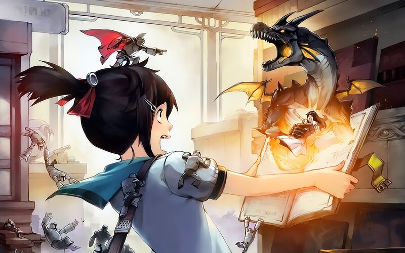 girl conjures dragon from book