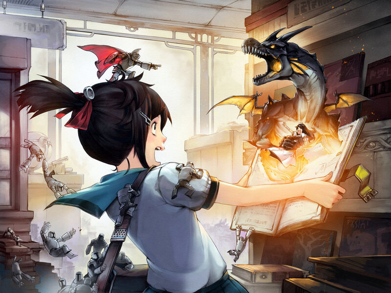 Girl conjures dragon from book