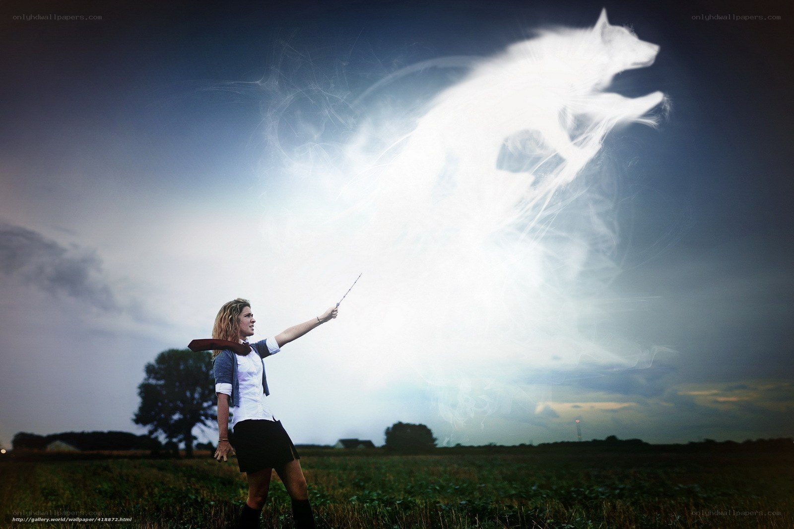 girl conjures patronus in field