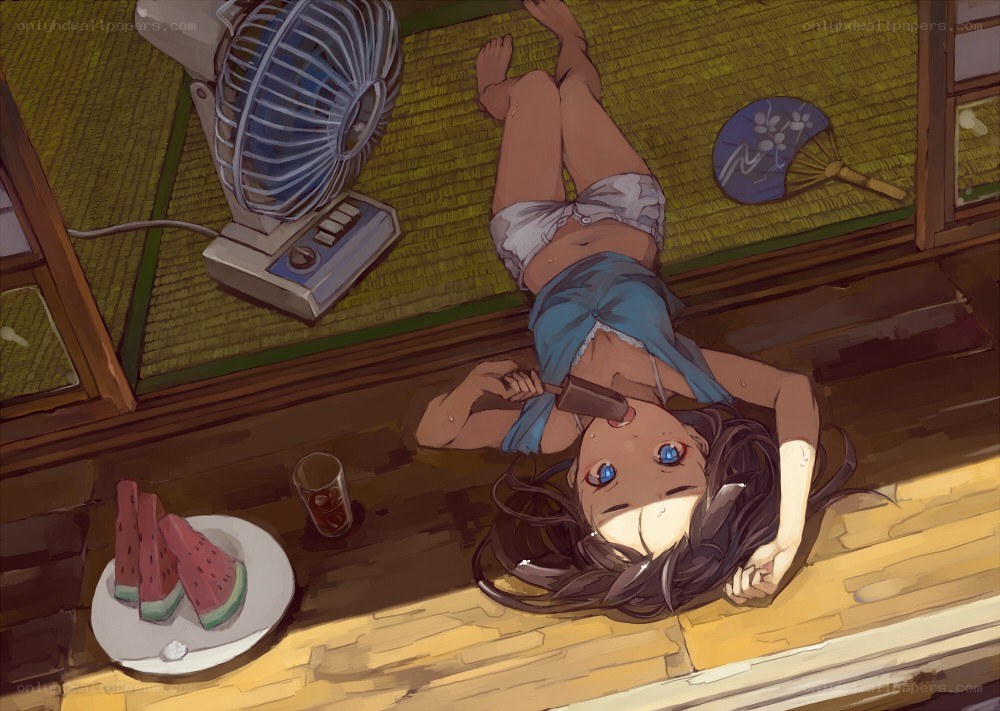 Girl cooling off on tatami
