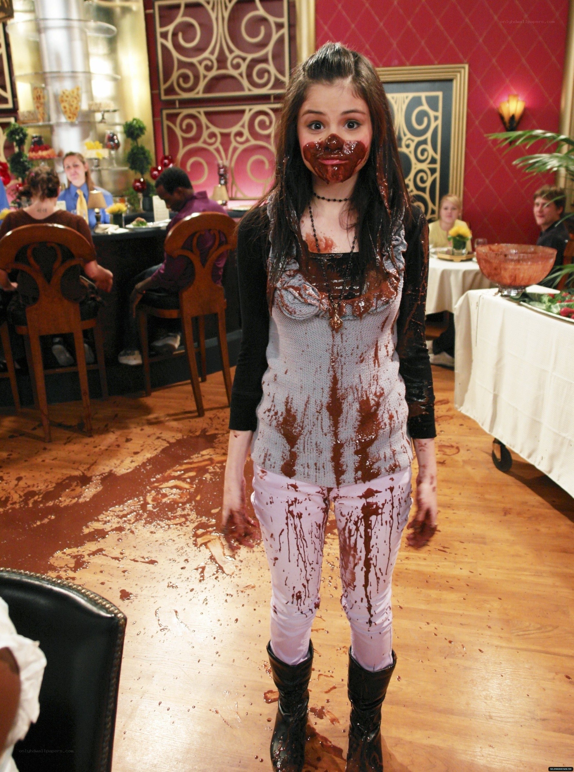 girl covered in chocolate
