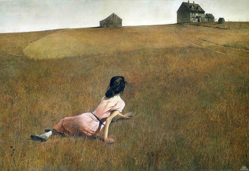 Girl crawling in a field