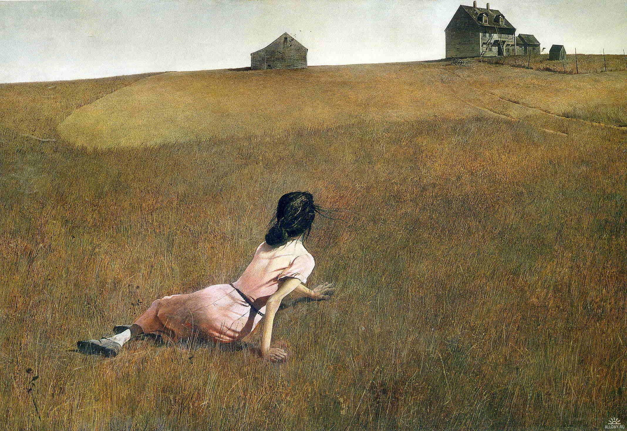 Girl crawling in a field