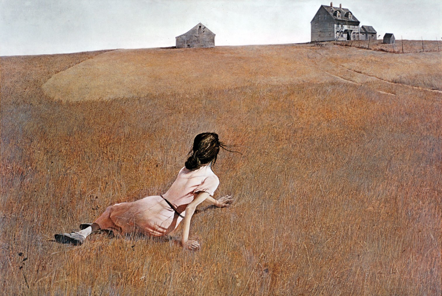Girl crawling in a field