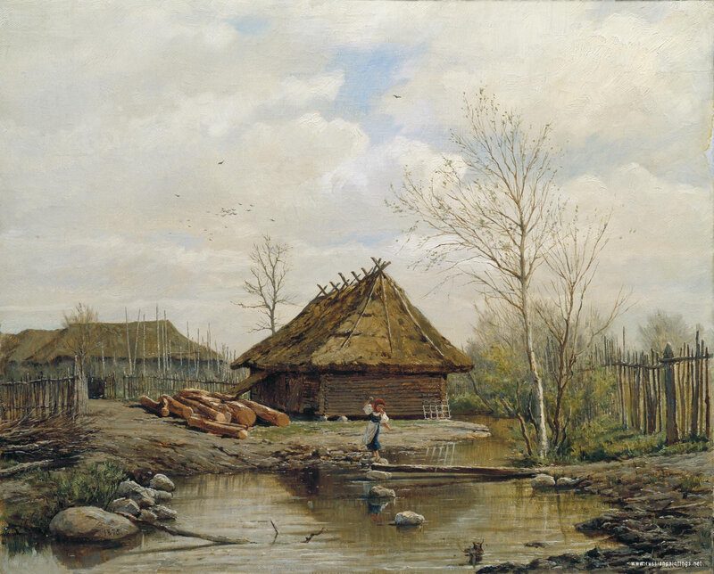 Girl Crossing Stream — Brown