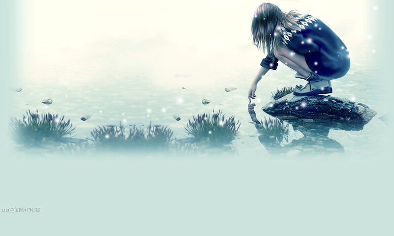 Girl Crouching on Rock
