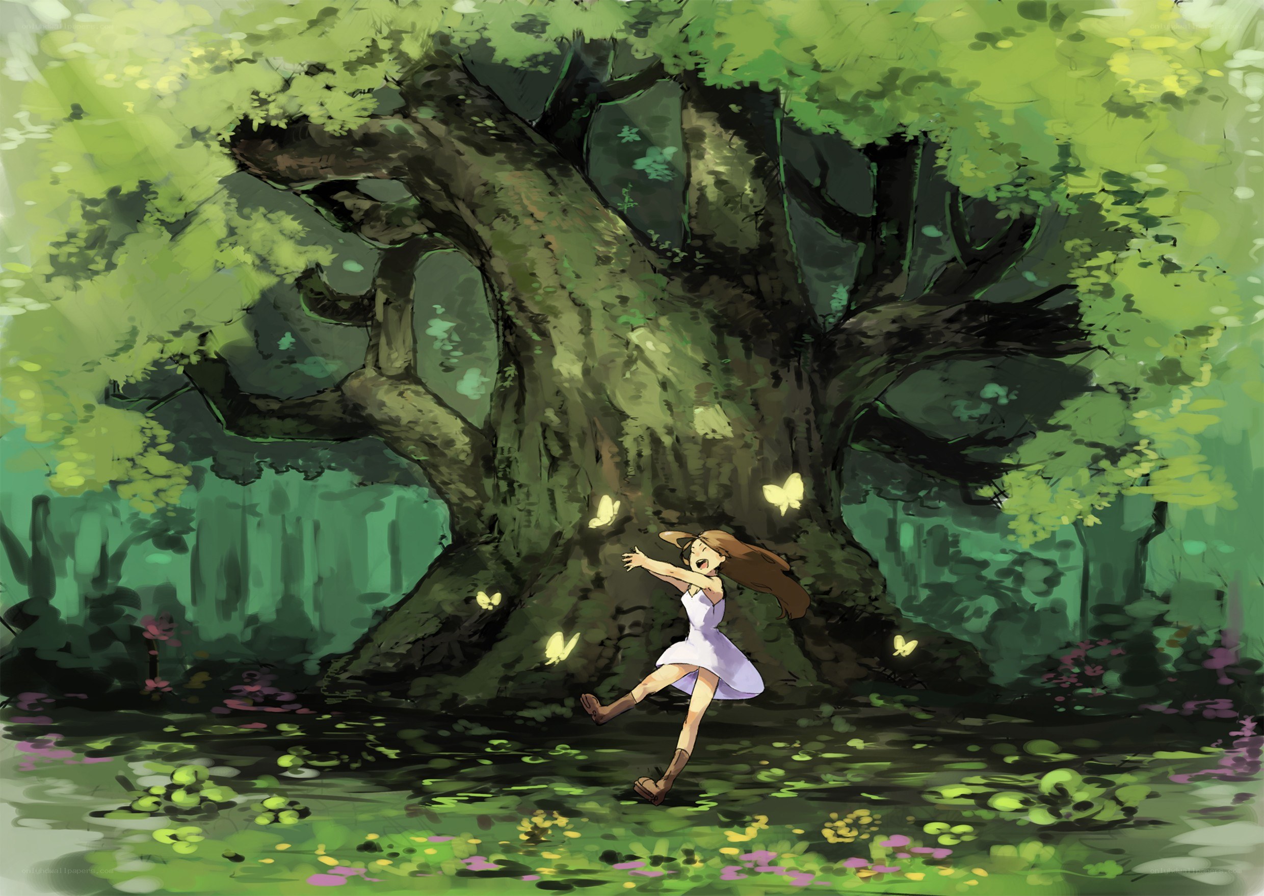 Girl dancing in a forest