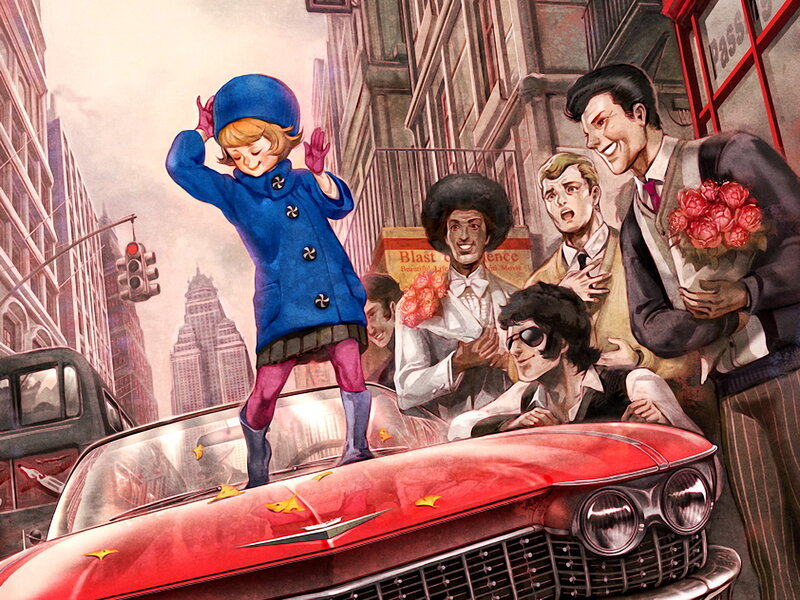 Girl dancing on a red car