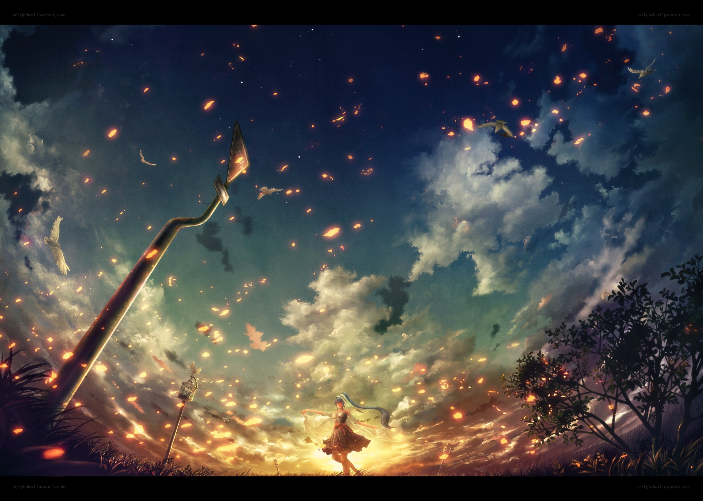 Girl dancing under a starry sky