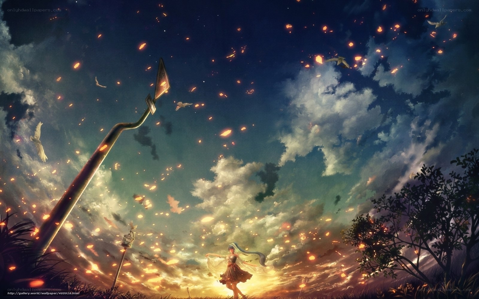Girl dancing under a starry sky