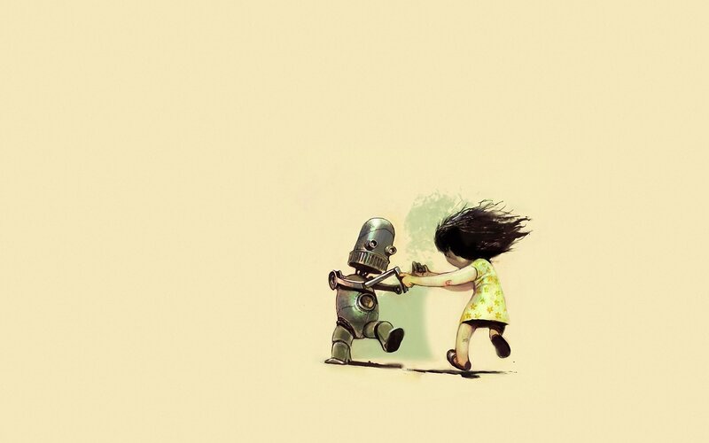 girl dancing with robot