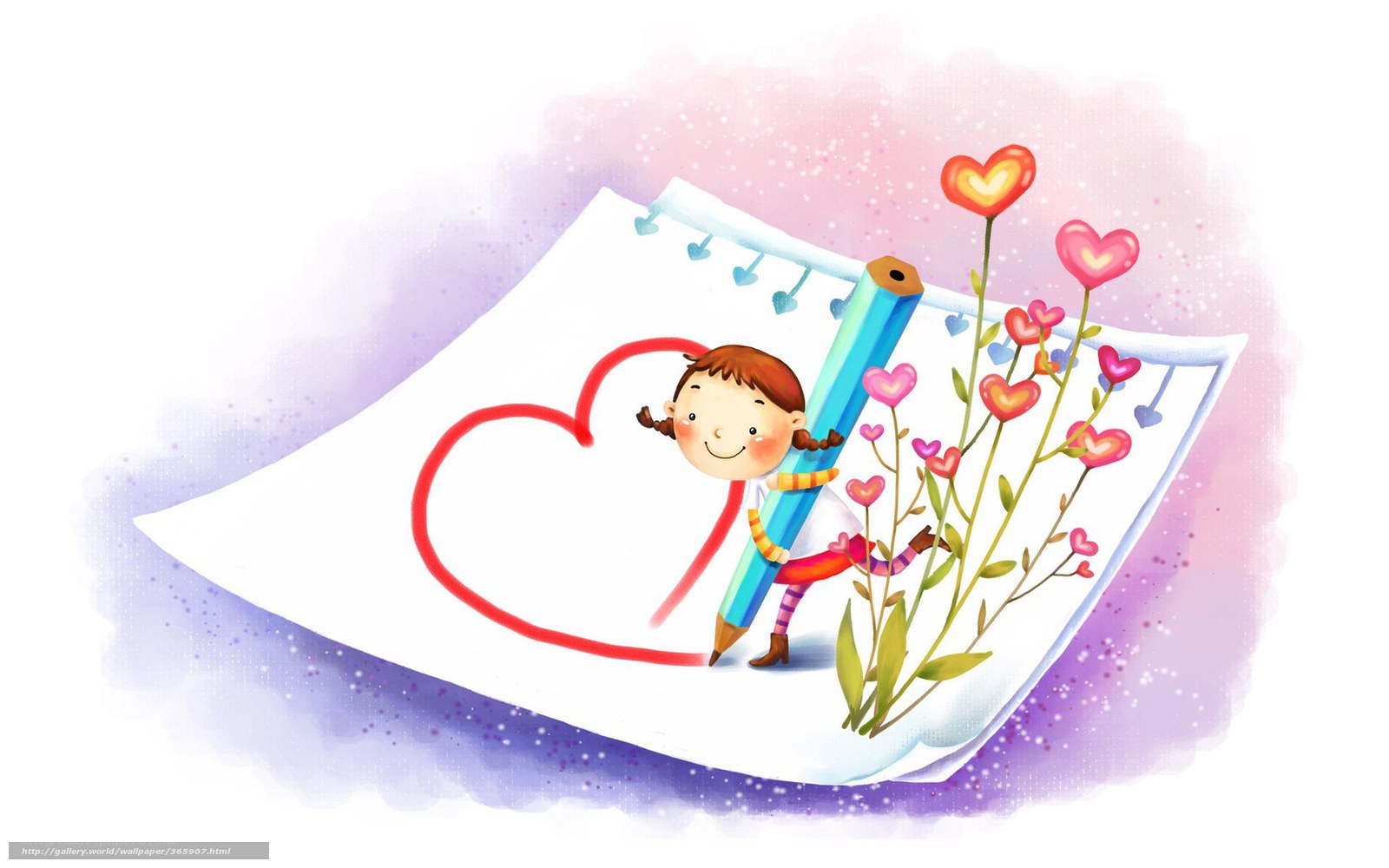 Girl drawing heart with pencil
