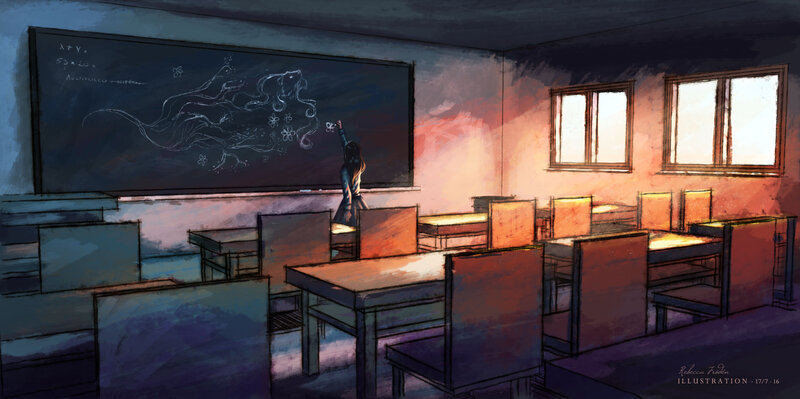 Girl Drawing on Chalkboard
