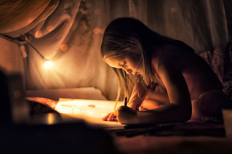 Girl Drawing on Paper — Yellow