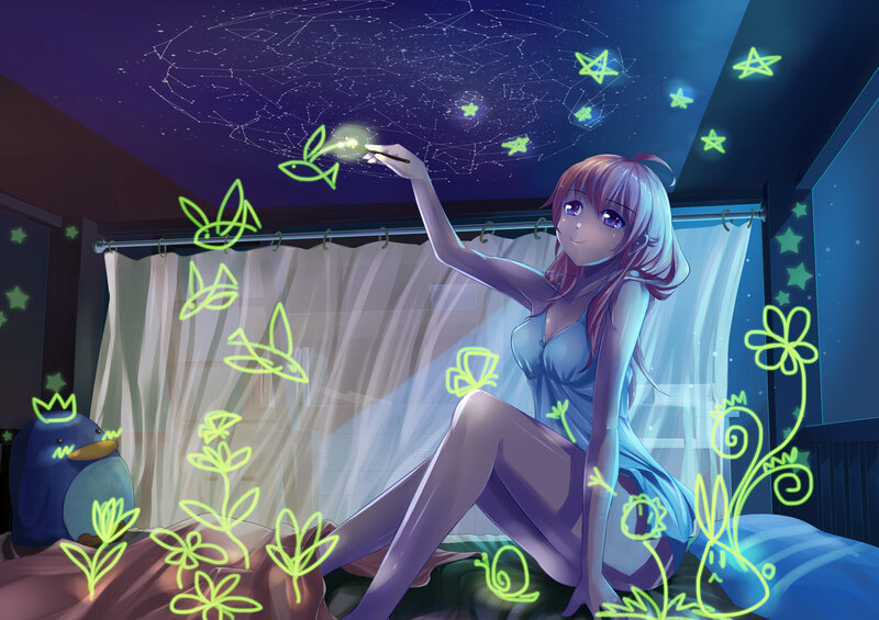 Girl Drawing Stars — Blue