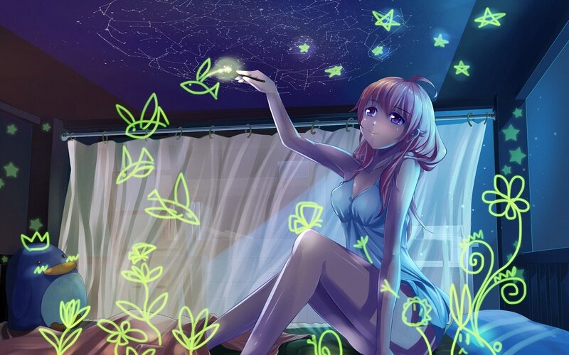 girl drawing stars in her room