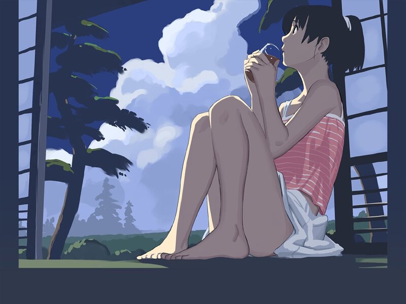 girl drinking at window