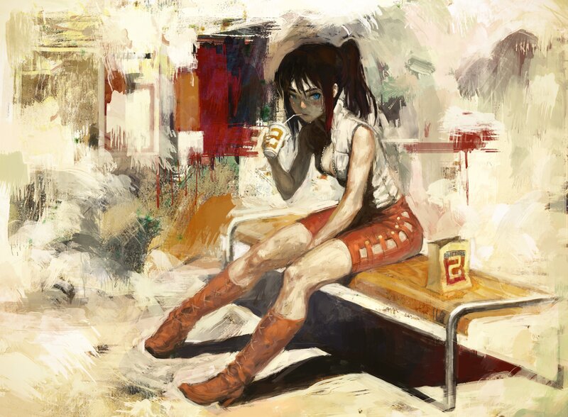 Girl drinking in a messy room