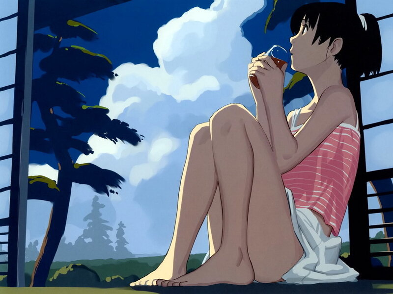 Girl drinking on porch
